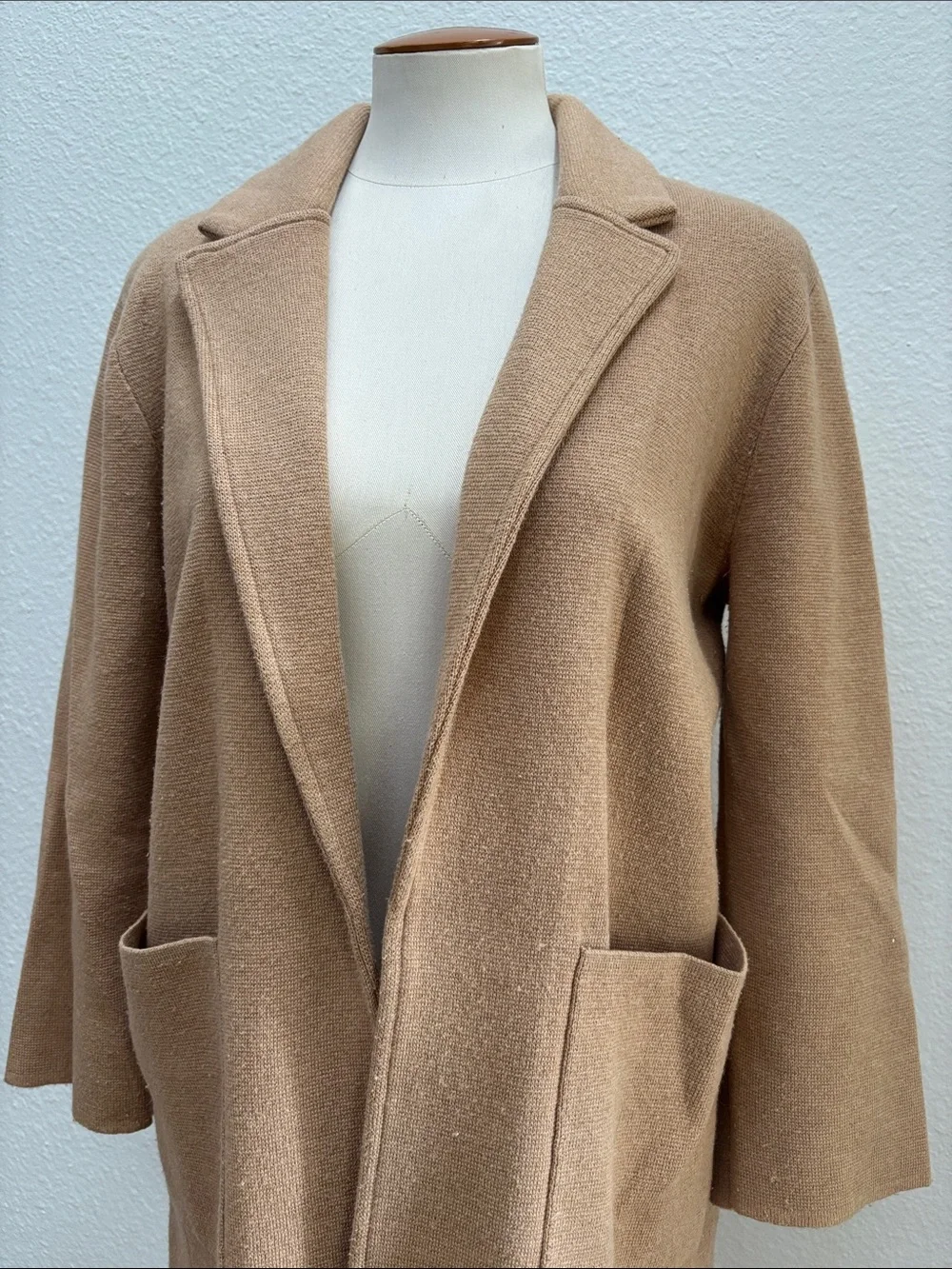Women's Camel Open-Front Knit Blazer
